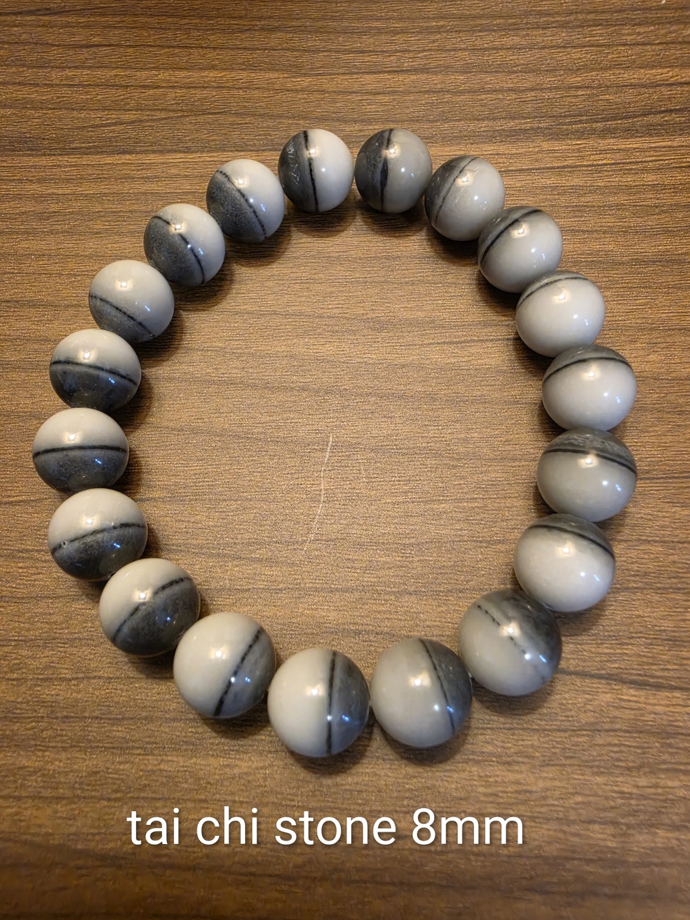 Tai Chi Stone Beaded Bracelet - Gray & White